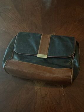 Men's Two-Tone Black and Brown Toiletry Bag with Front Strap